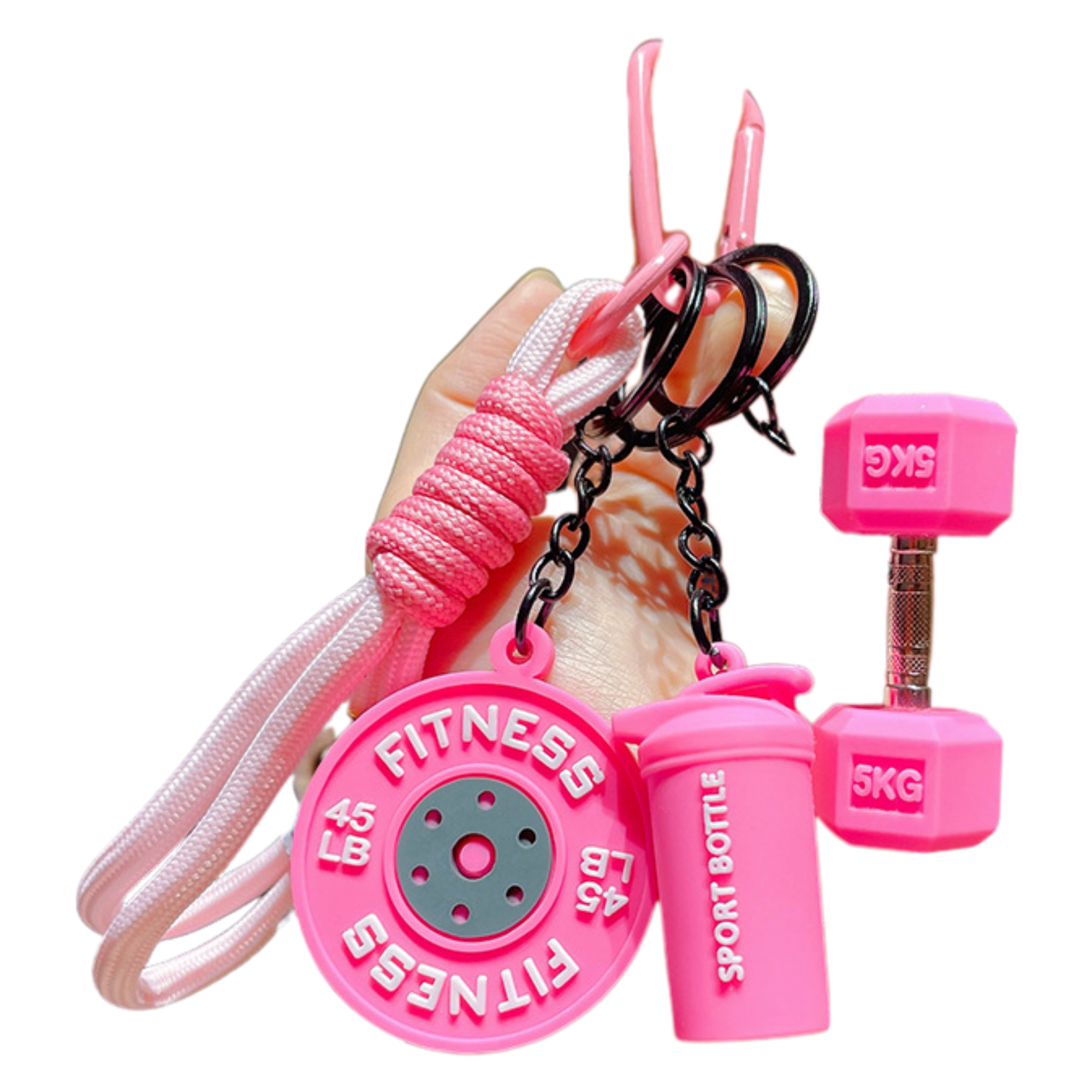 Fitness Gym Keychain – Mini Dumbbell & Sport Bottle Charm (Silicone Key Holder)